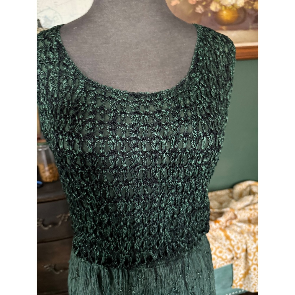 Wild Flowers  Green‎ Smocked Embroidered Bohemian Maxi Dress Womens Small - Picture 4 of 6